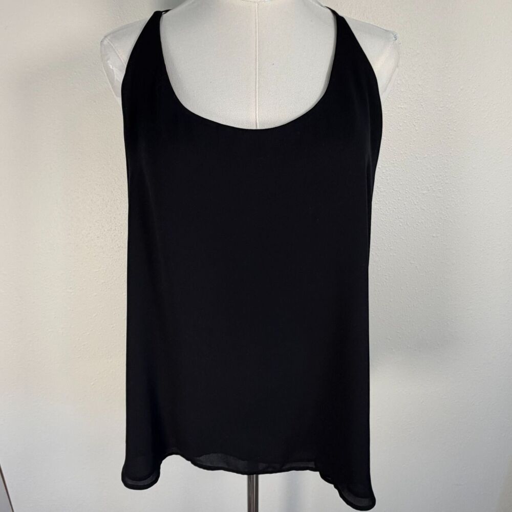 LOFT Tank Top Women XXL Black Sheer Sleeveless Scoop Neck Blouse